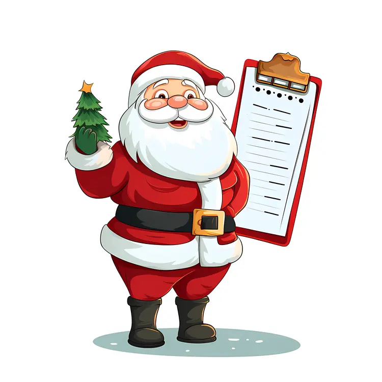 Santa Claus with Christmas Tree and List