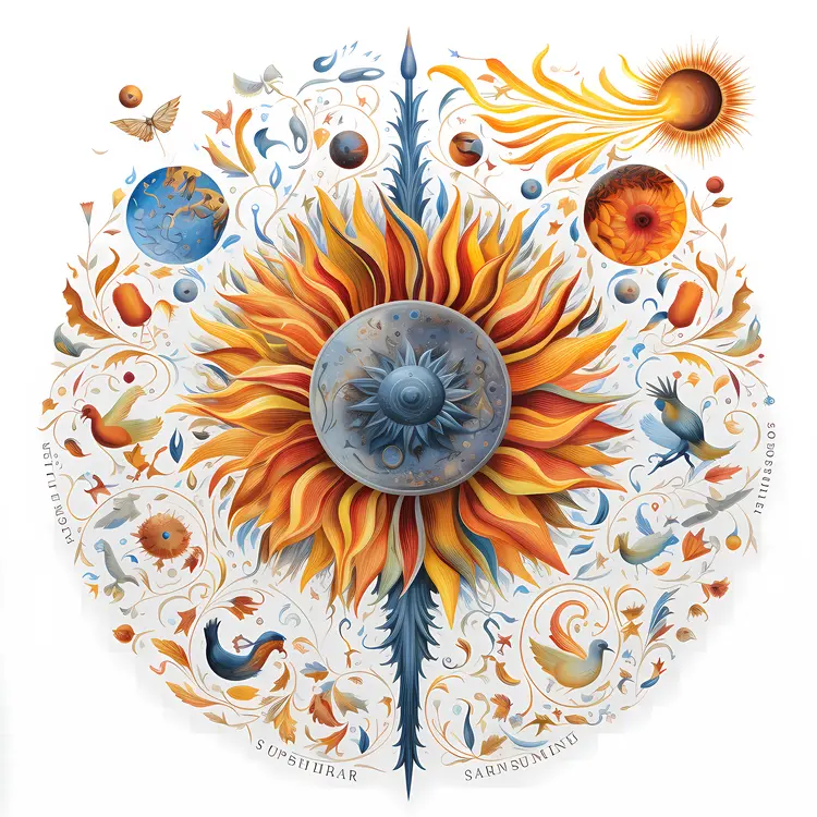Sunflower and Planets with Birds