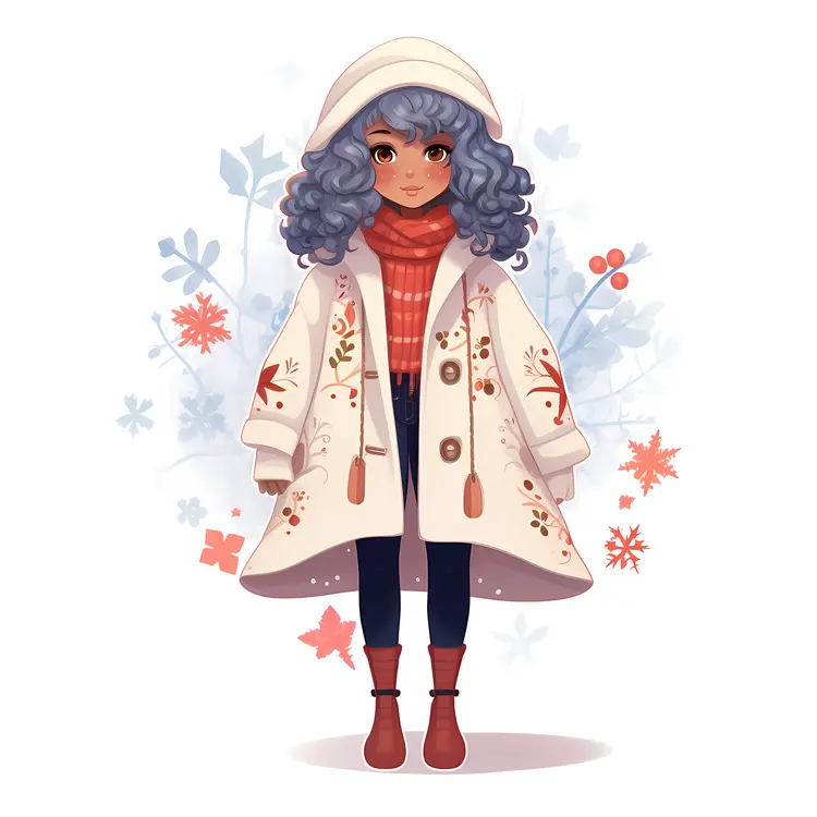 Adorable Girl in White Winter Coat