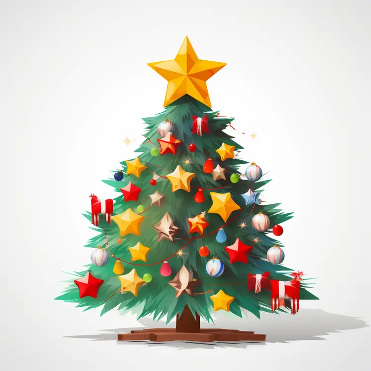 Decorated Christmas Tree with Star and Ornaments