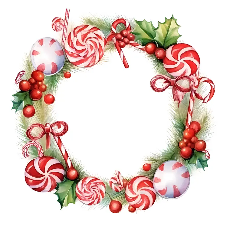 Candy Cane Wreath with Peppermint and Holly