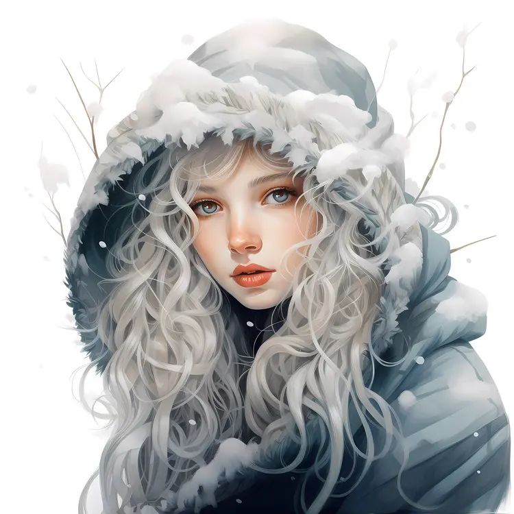 Winter Portrait of Girl in Snowy Attire