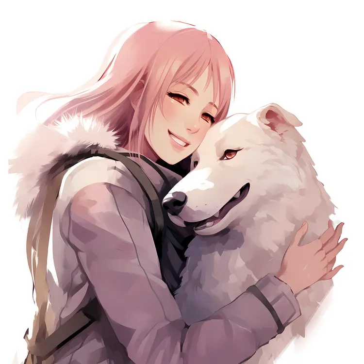 Girl with Pink Hair Hugging Her Dog