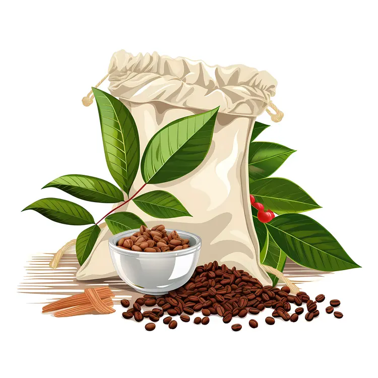 Coffee Beans and Sack with White Bowl