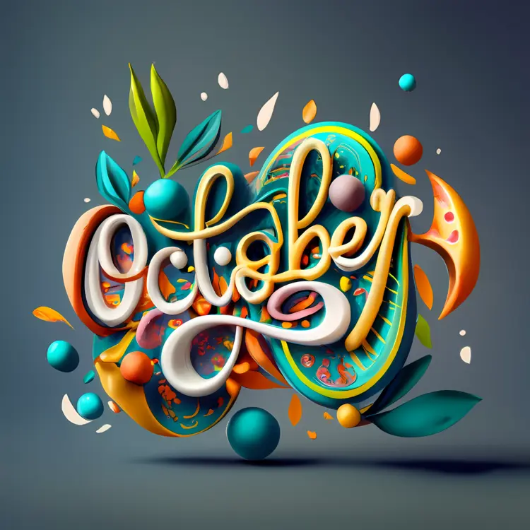 Colorful October Text with Leaves