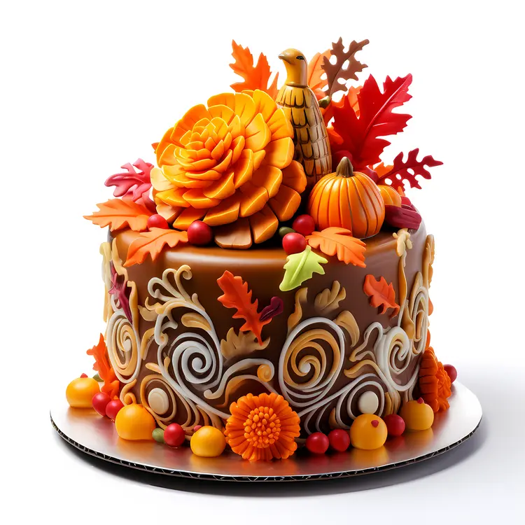 Decorative Cake with Fruits and Leaves