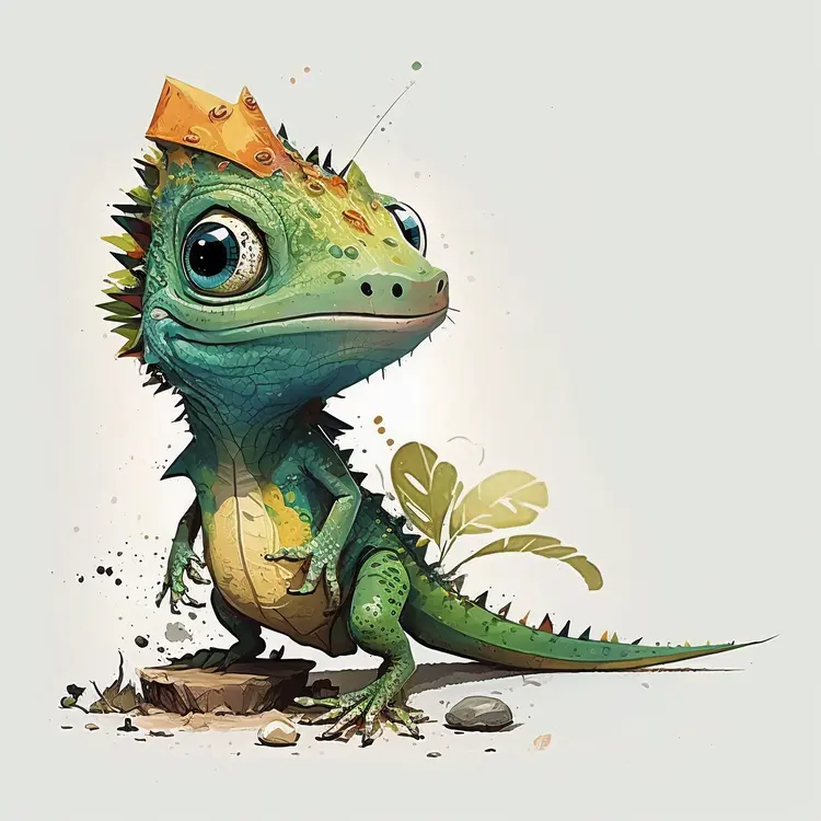 Cute Cartoon Lizard with a Crown