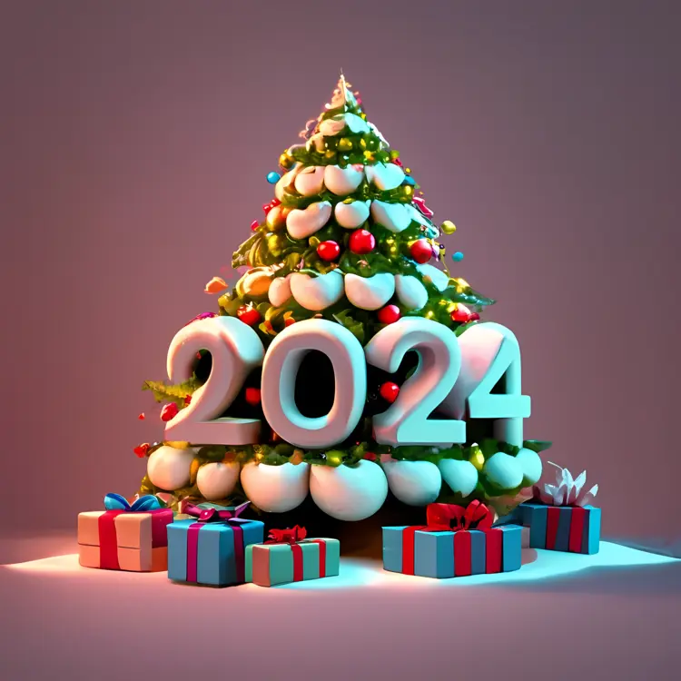 Christmas Tree with 2024 and Presents