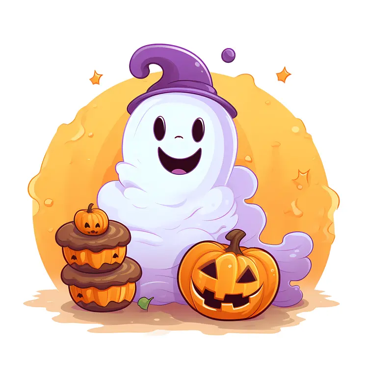 Cute Ghost with Pumpkins