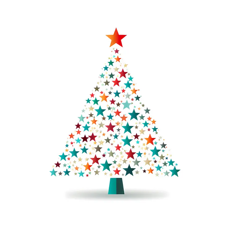Colorful Starry Christmas Tree with Red Star Topper