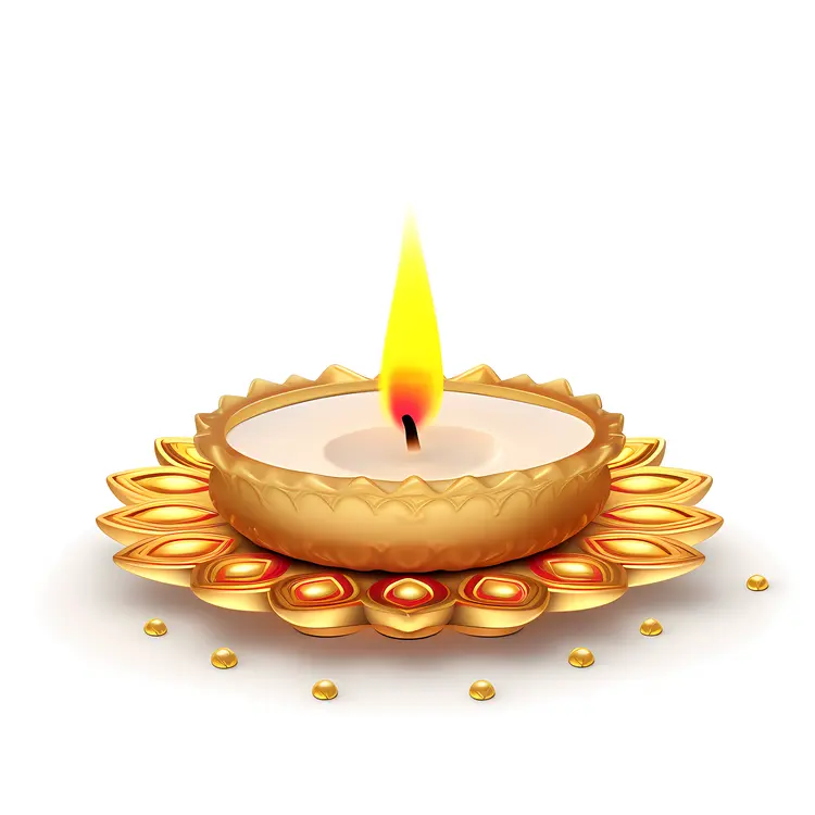 Golden Diya Lamp with Flame for Diwali Festival