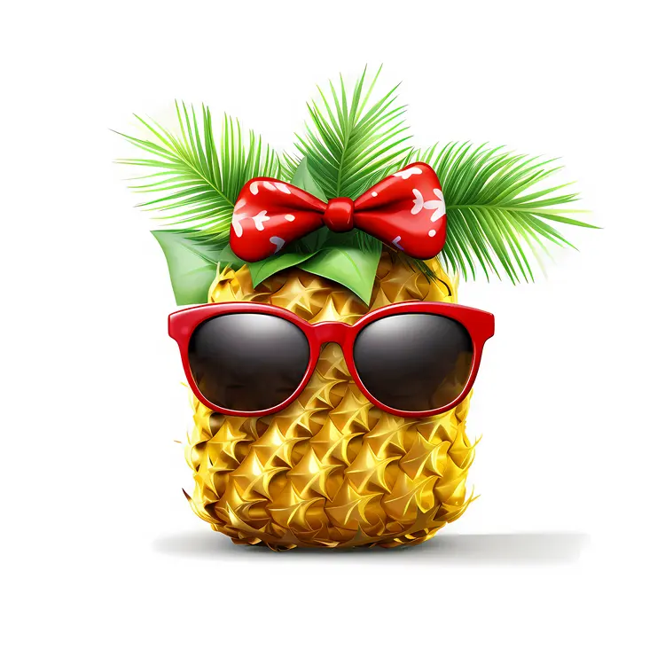 Cool Pineapple with Sunglasses and Red Bow
