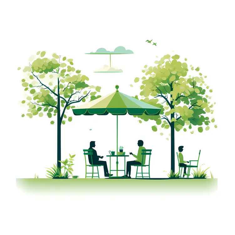 Family Dining Outdoors Under an Umbrella