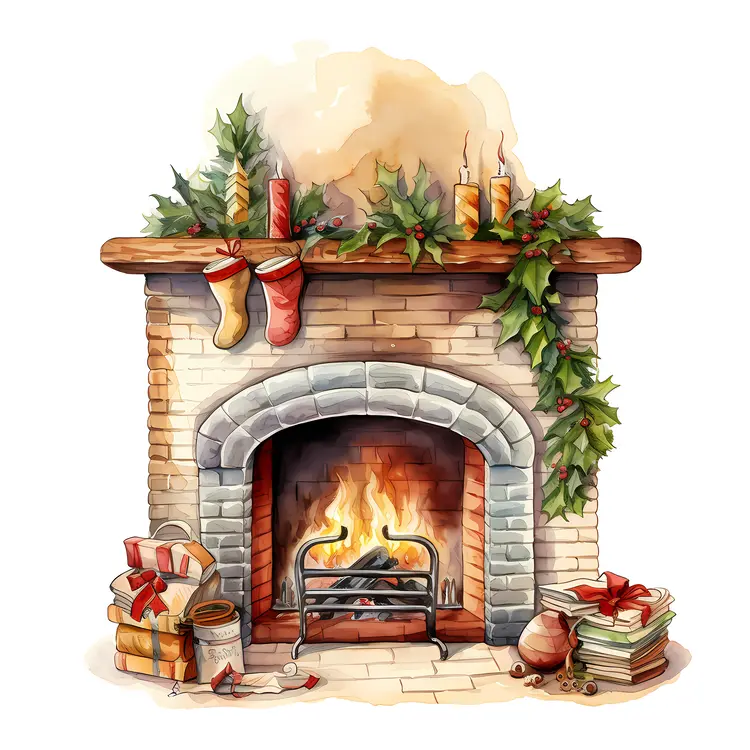 Traditional Fireplace with Christmas Decorations