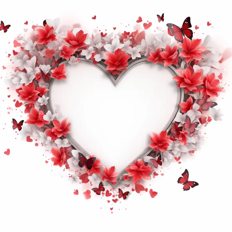 Heart Frame with Red and White Flowers for Valentine's Day