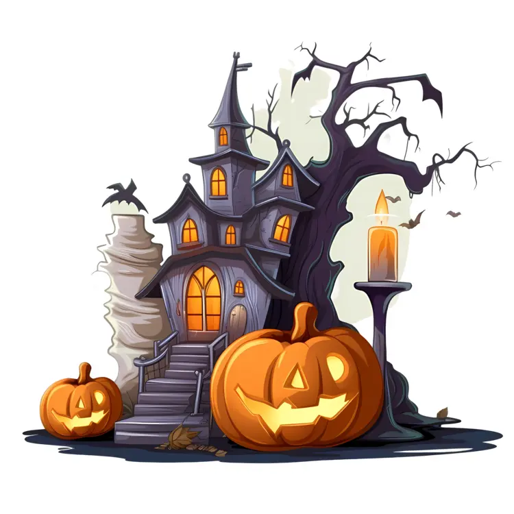 Spooky Haunted House with Pumpkin