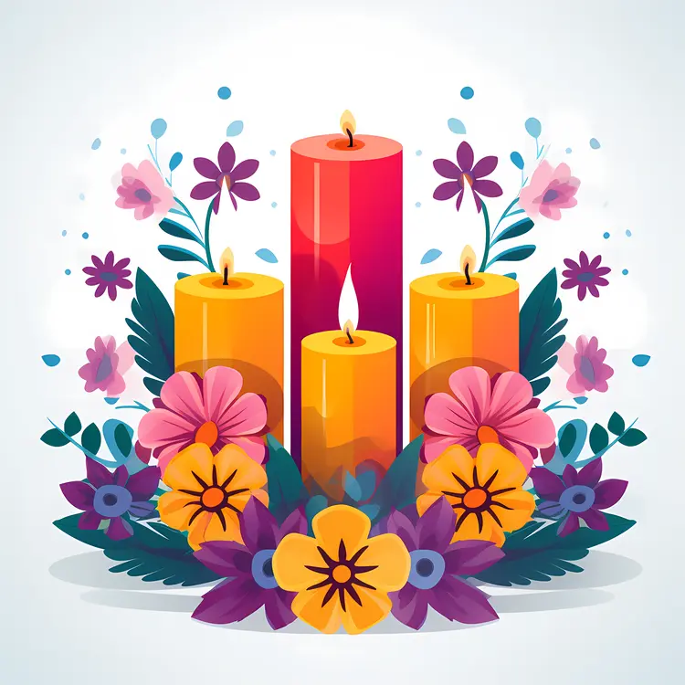 Colorful Candles with Floral Arrangement for Festive Decoration