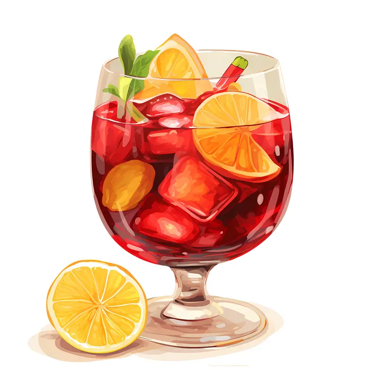 Fruit Punch in a Glass with Ice Cubes