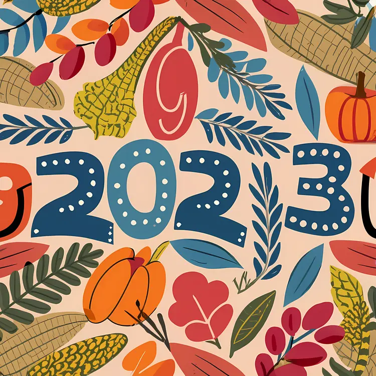 2023 Thanksgiving with Autumn Leaves and Pumpkins