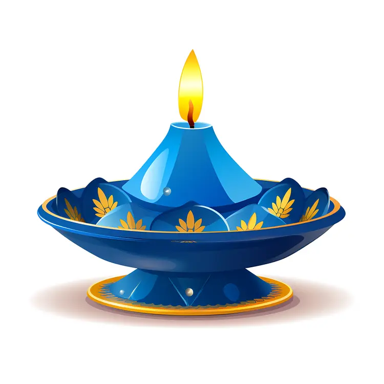 Blue Candle with Golden Patterns