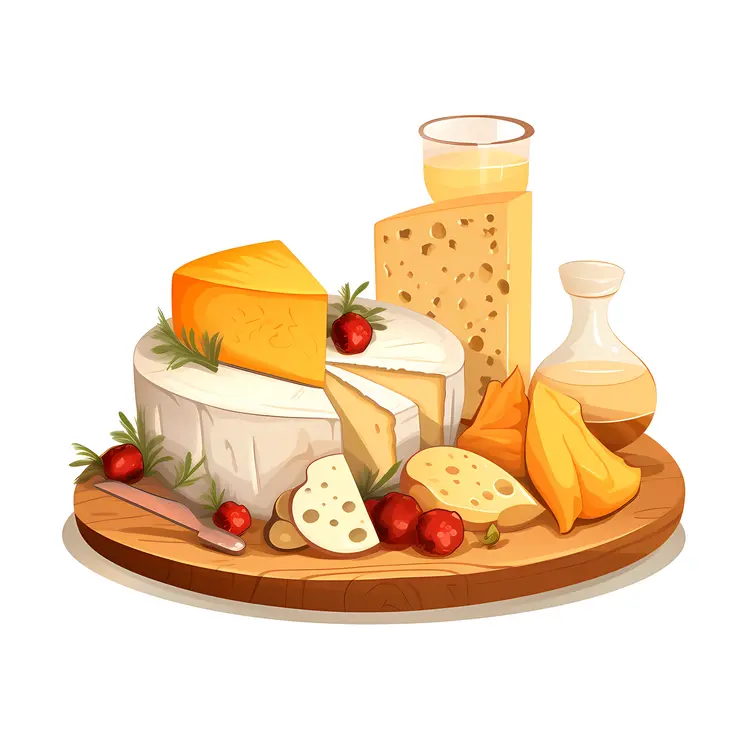 Cheese Platter with Wine and Fruits