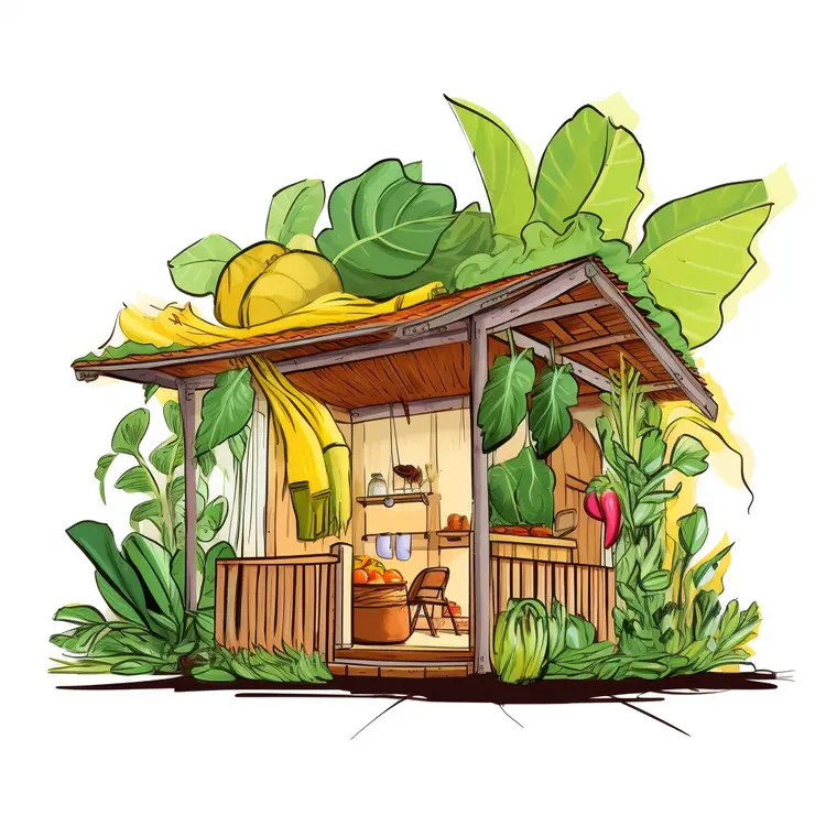 Small Cozy Wooden House with Tropical Plants