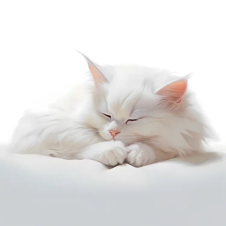 Fluffy White Cat Sleeping Peacefully