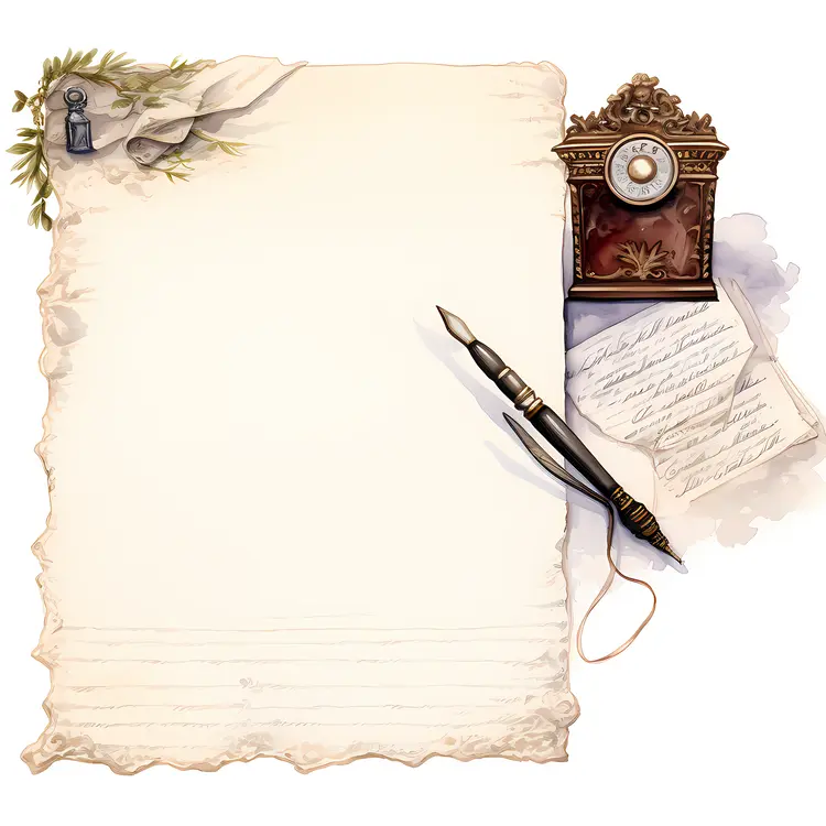 Blank Paper with Pen and Clock