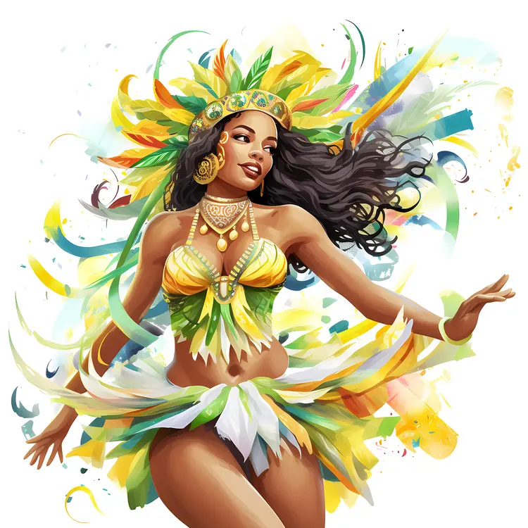 Carnival Dancer in Colorful Feathered Costume
