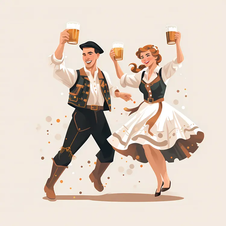 Dancing Couple Celebrating Oktoberfest with Beer