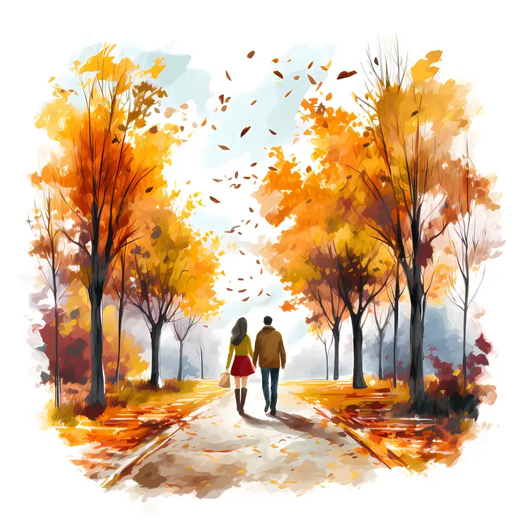 Couple Walking on Autumn Pathway