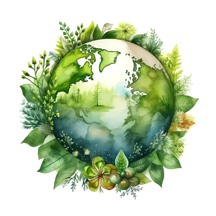 Earth with Europe and Asia Surrounded by Greenery
