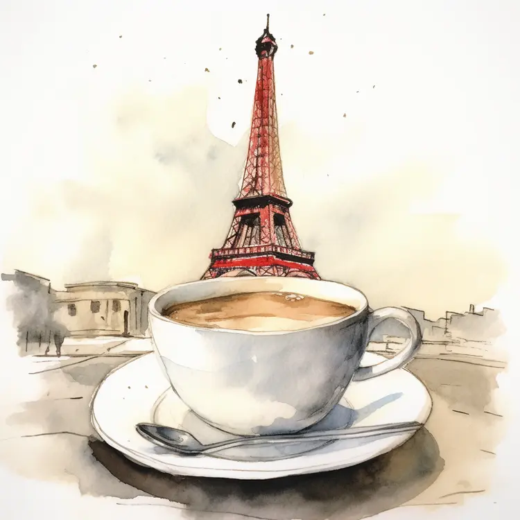 Coffee Cup with Eiffel Tower in Background