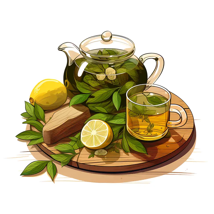 Herbal Tea Set with Lemon and Leaves