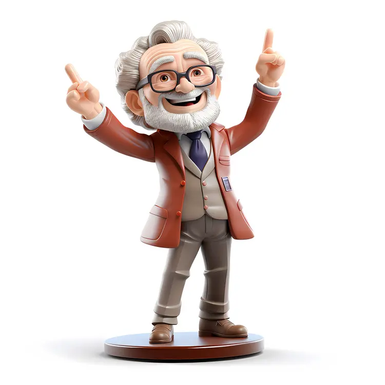 Elderly Cartoon Character with Glasses and Suit