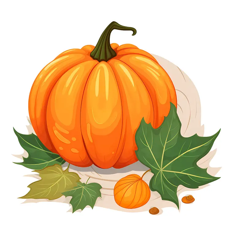 Orange Pumpkin with Autumn Leaves