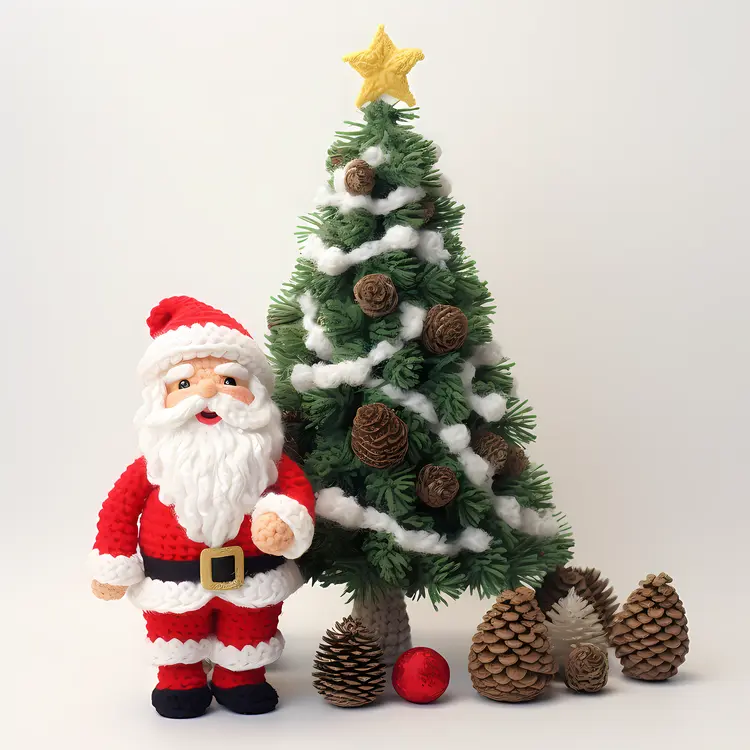 Santa Claus and Christmas Tree with Pine Cones