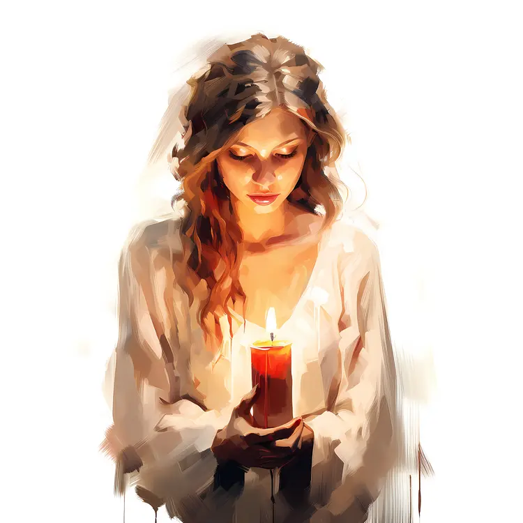 Woman Holding Candle in Artistic Style