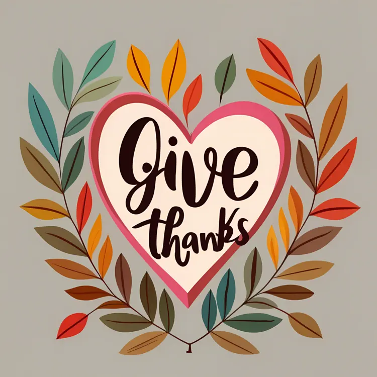 Give Thanks Autumn Leaves Illustration