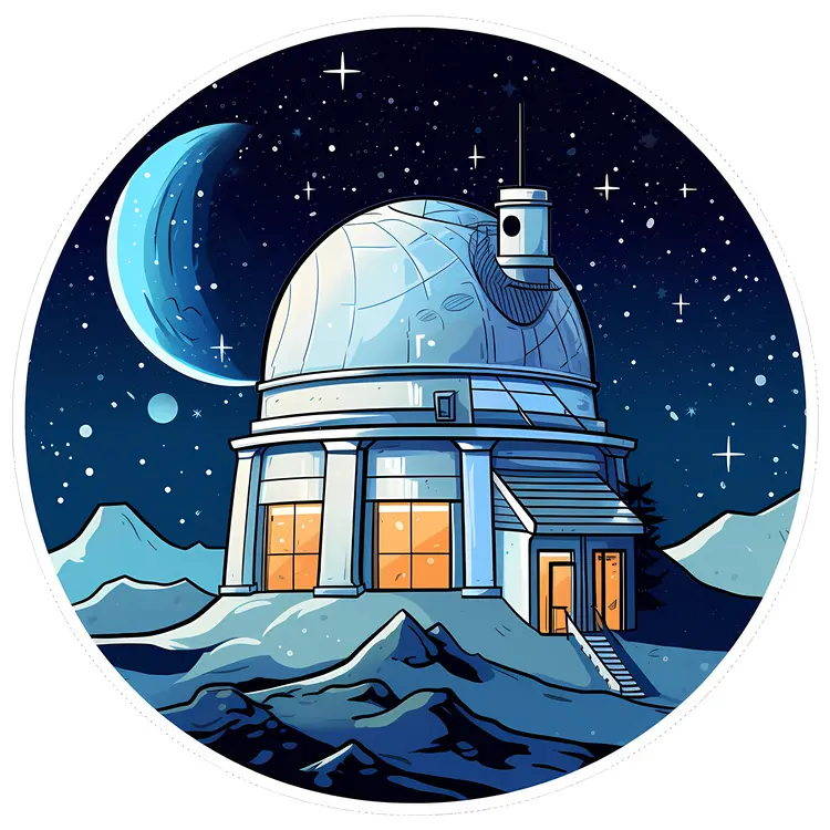 Observatory with Moon and Starry Sky