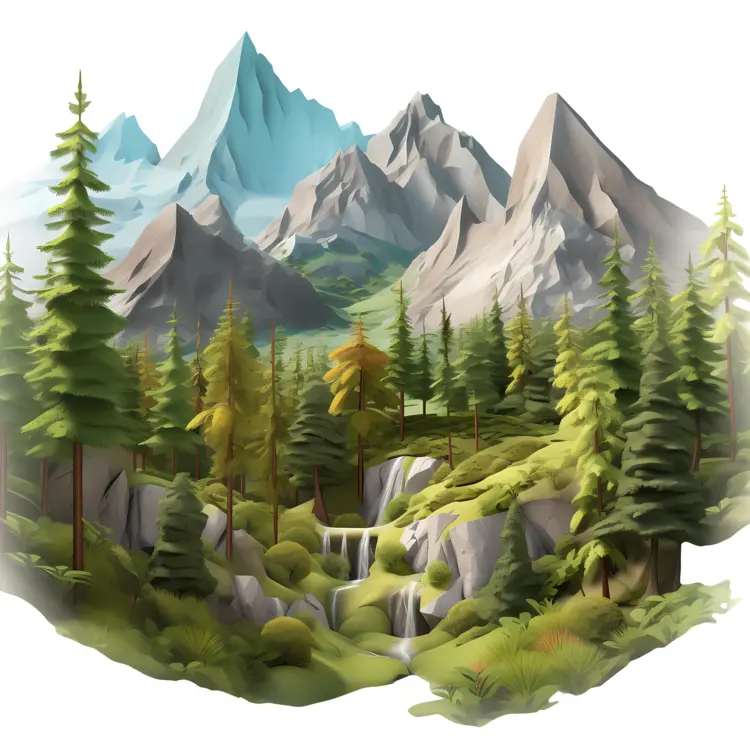 Mountain Landscape with Waterfall