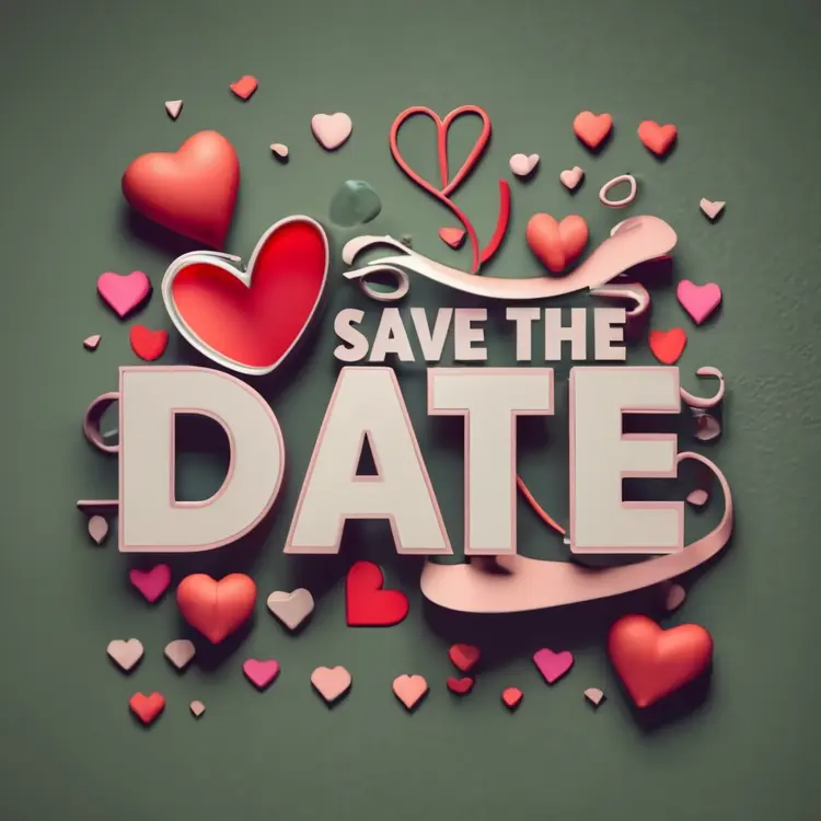 Save the Date with Hearts and Ribbons