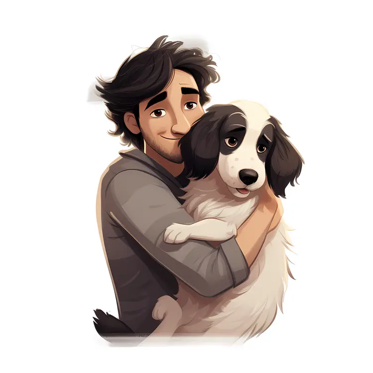 Man Hugging His Black and White Dog
