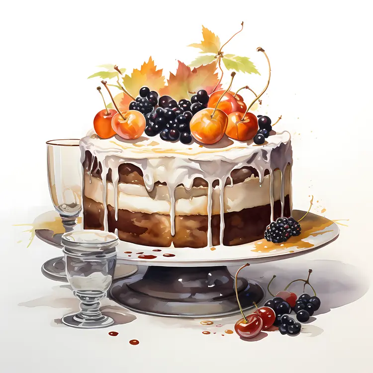 Autumn Fruit Cake with Cherries and Blackberries