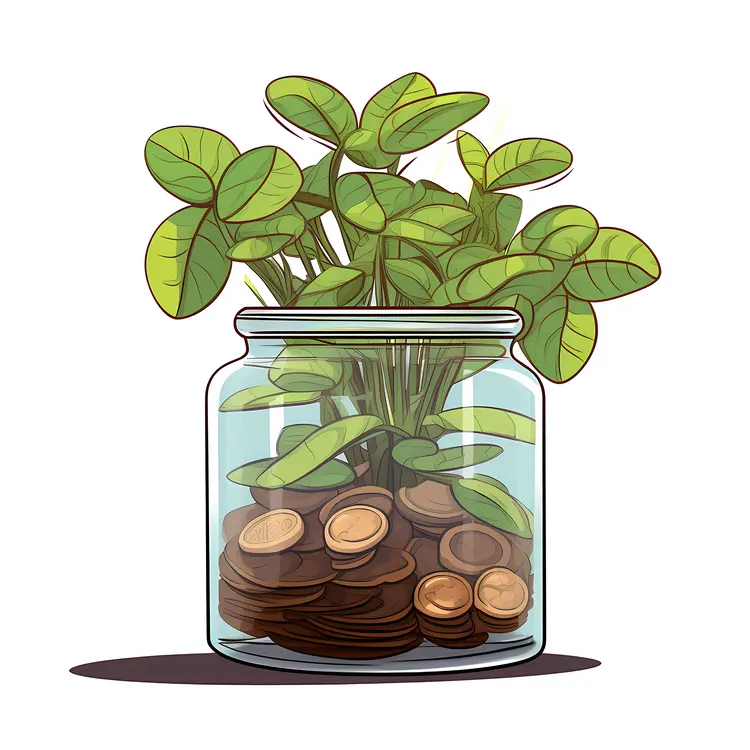 Plant Growing in Jar of Coins