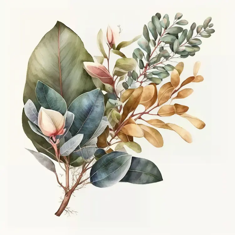 Beautiful Botanical Illustration of Leaves and Branches