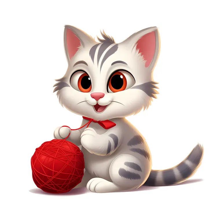 Cute Kitten with Red Yarn Ball