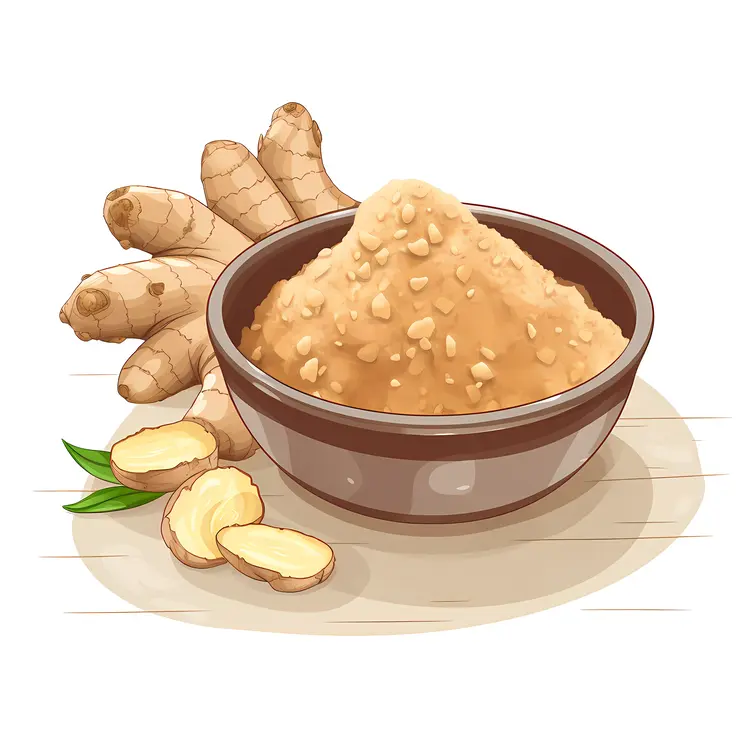 Ginger Root and Powder in Bowl