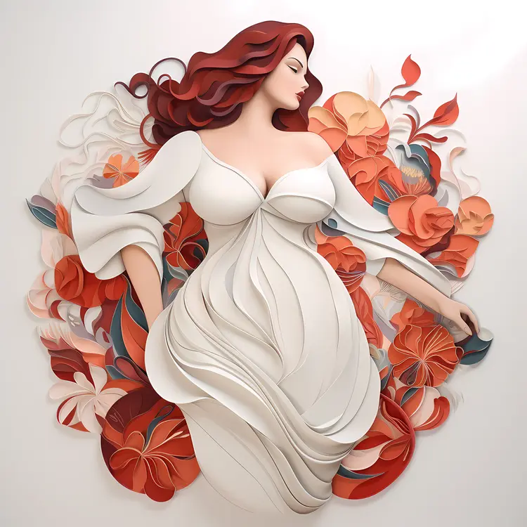 Woman in White Dress with Floral Background