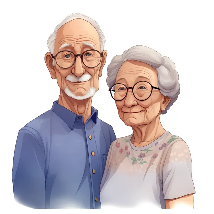 Cartoon Elderly Couple Portrait